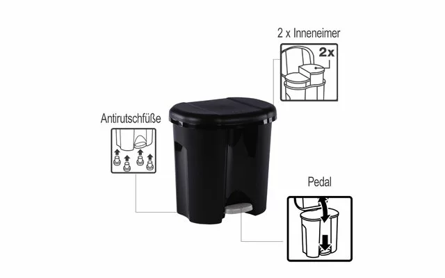 Rotho Waste Bin Duo 2 X 10 Litros Negro 2 Rotho Waste Bin Duo 2 X 10 Litros Negro